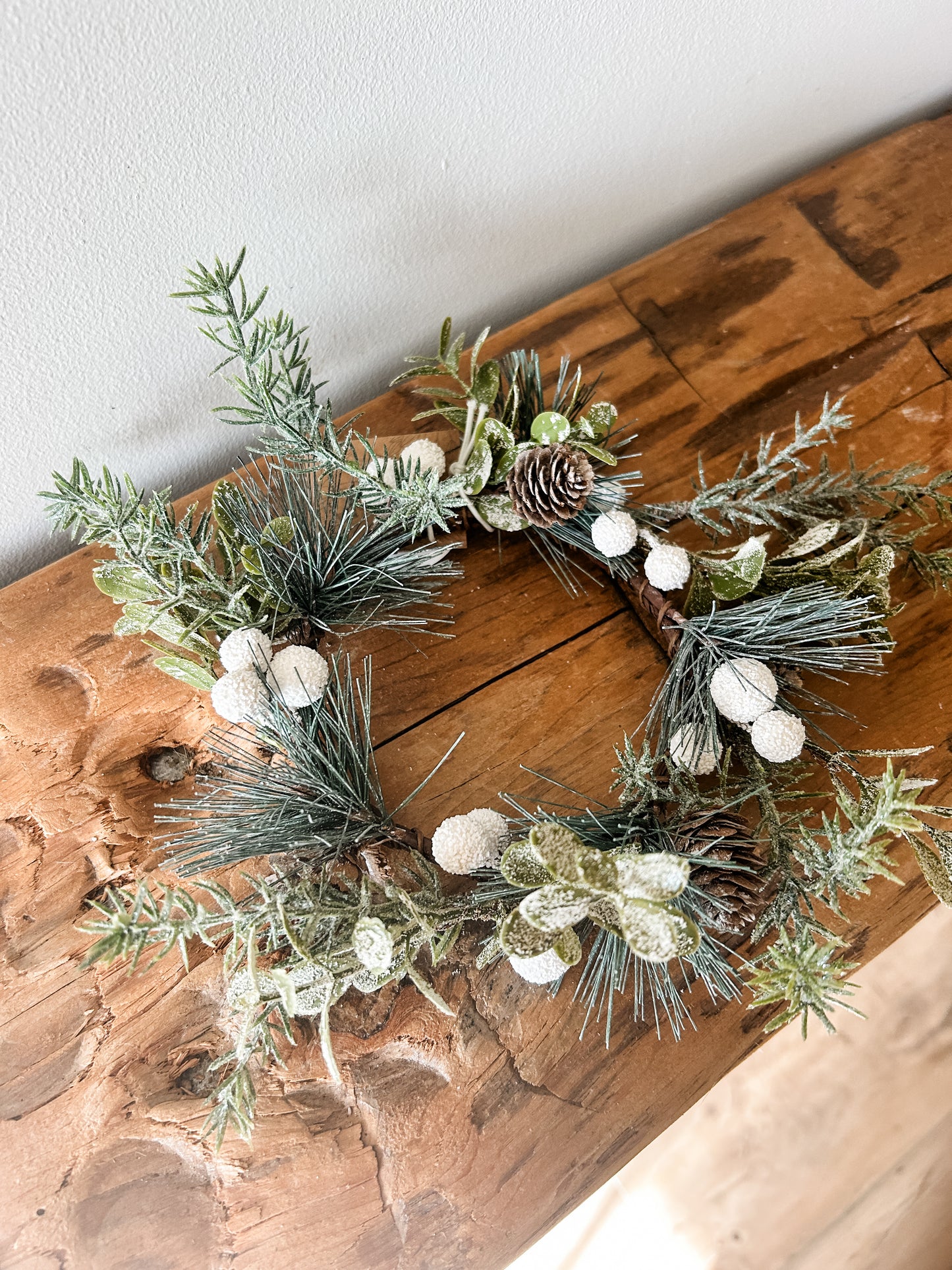 Pinecone and Berry Frosted Mini Wreath/Candle Ring