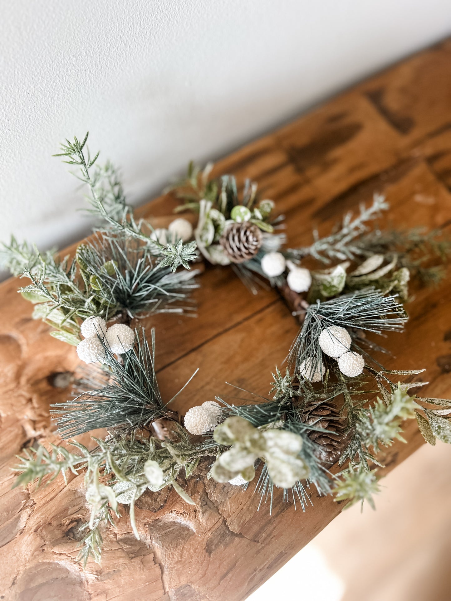 Pinecone and Berry Frosted Mini Wreath/Candle Ring