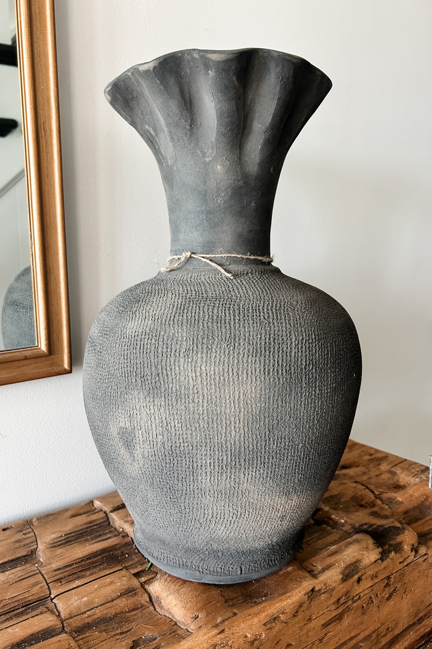 Ruffle Black Burnt Terracotta Vase