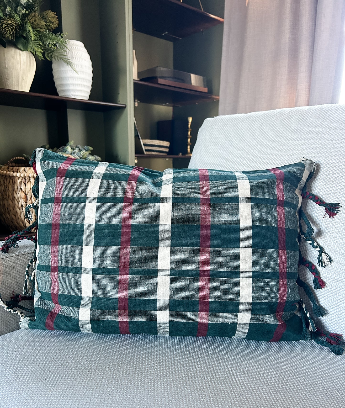 Forest Green & Plaid Lumbar Pillow