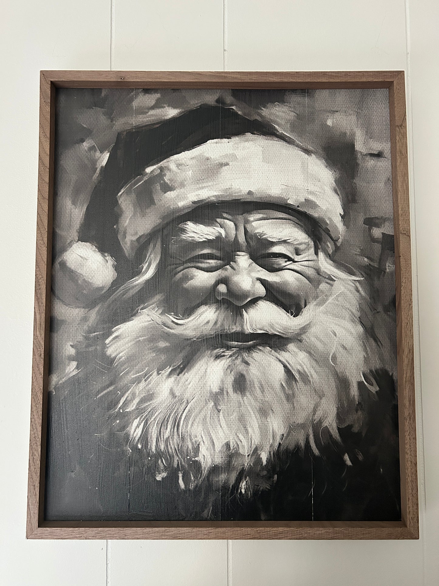 Black & White Santa Wood Art Print- 16" x 20"