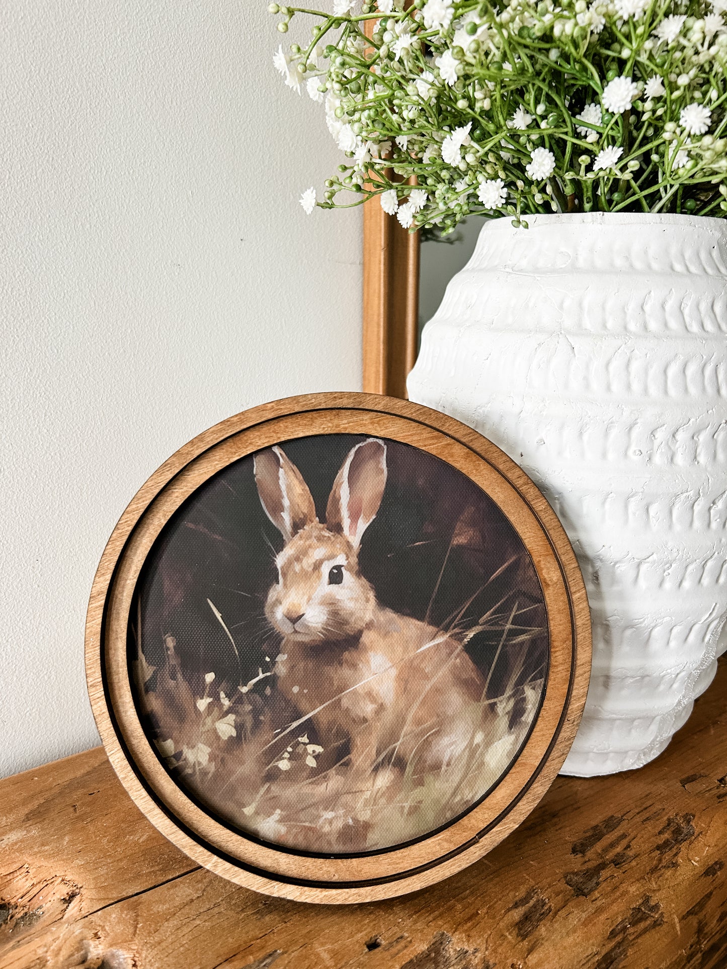 Single Bunny Framed Round Print