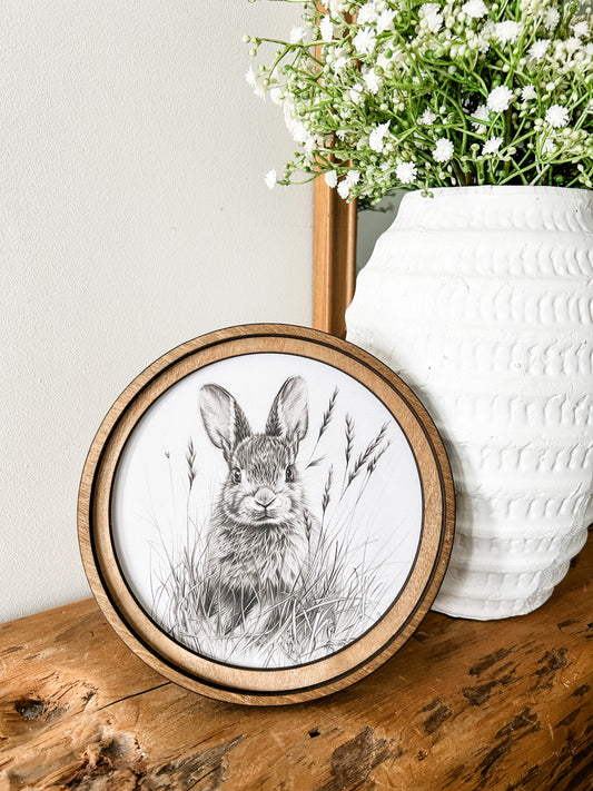 Bunny Sketch Framed Round Print