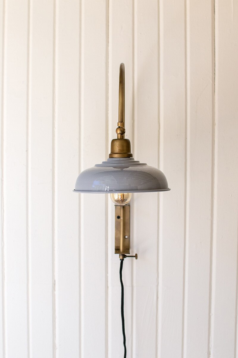 Grey/Blue Enamel Shade Wall Sconce
