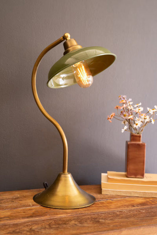 Green Enamel & Brass Lamp
