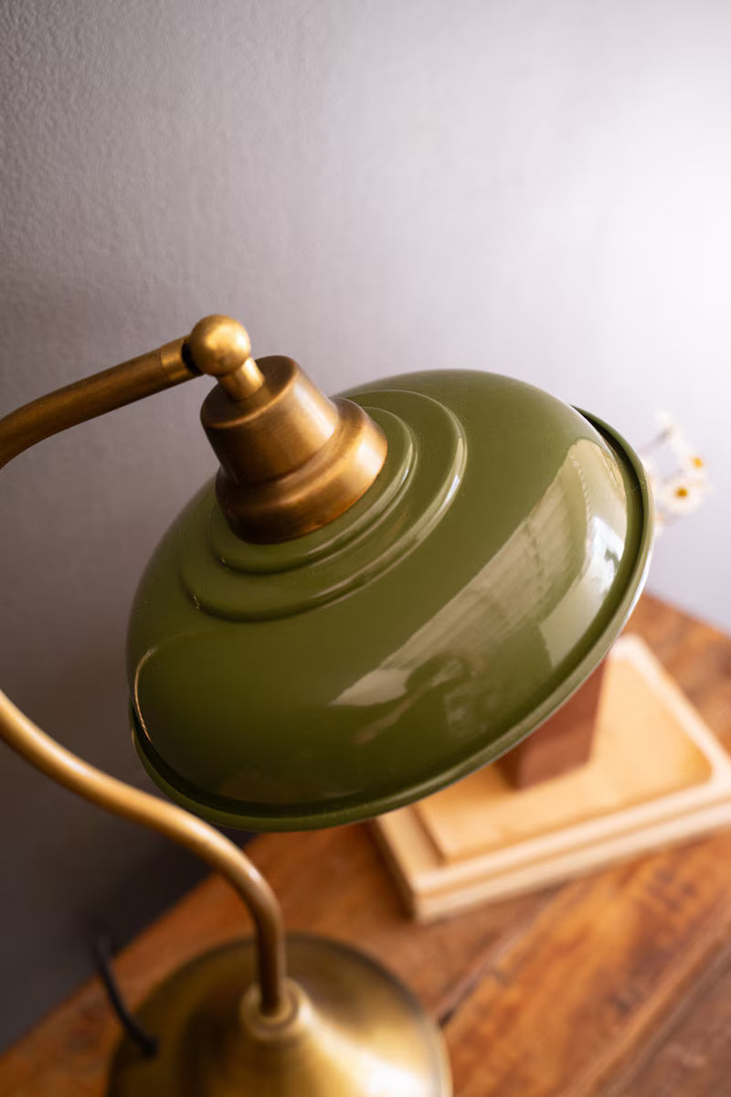 Green Enamel & Brass Lamp