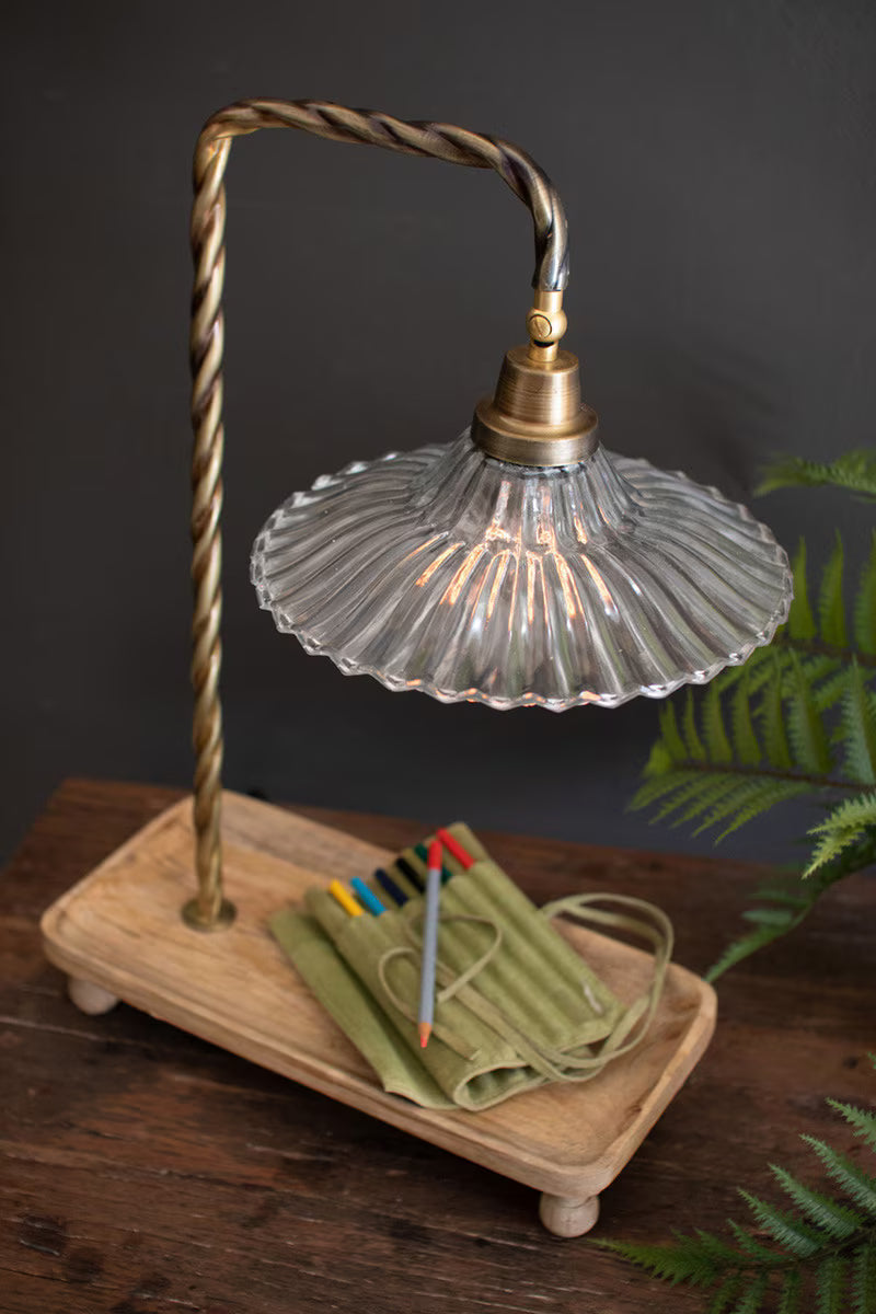 Glass Gooseneck Lamp with Tray Base