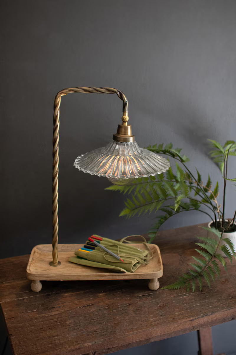 Glass Gooseneck Lamp with Tray Base