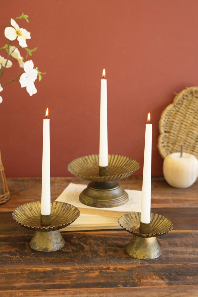 Fluted Antiqued Gold Taper Candle Holders