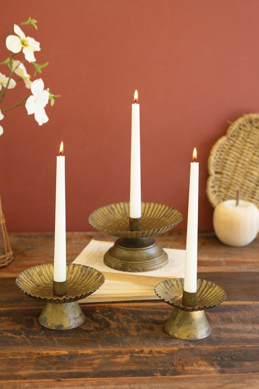 Fluted Antiqued Gold Taper Candle Holders