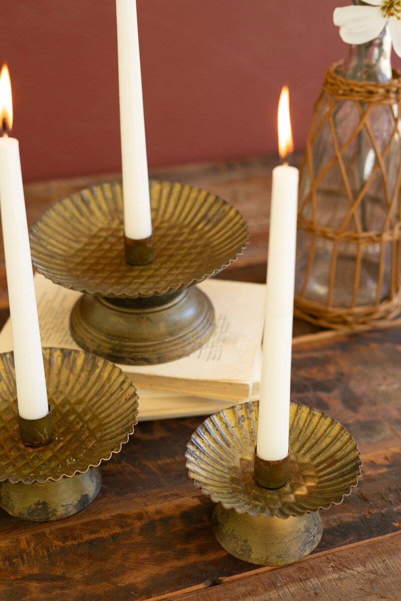 Fluted Antiqued Gold Taper Candle Holders