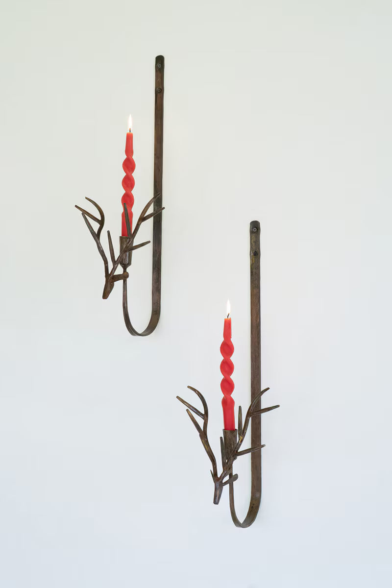 Rustic Brown Iron Reindeer Taper Holder (Sold individually)