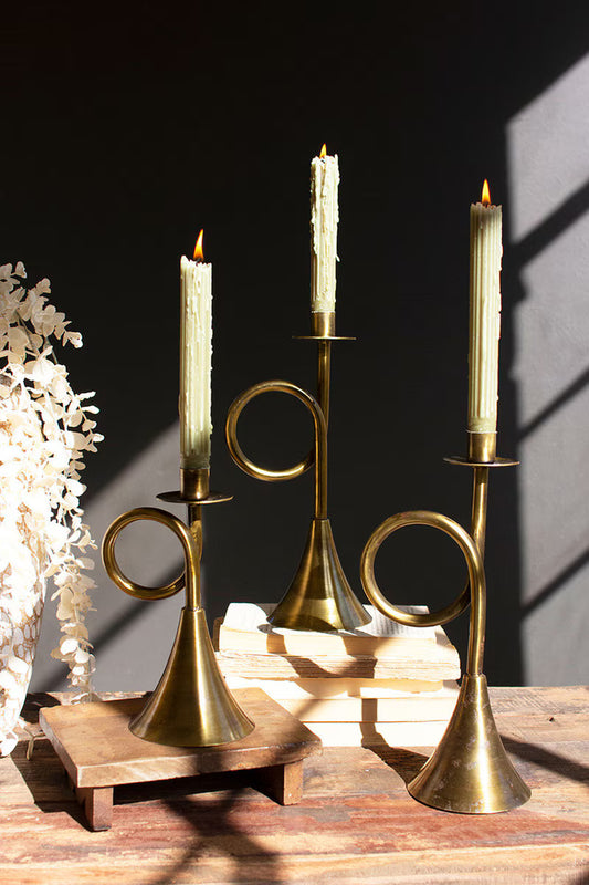 Antiqued Brass Trumpet Candle Holders Assorted