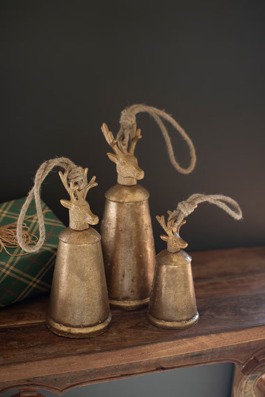 Reindeer Finial Christmas Bells Assorted