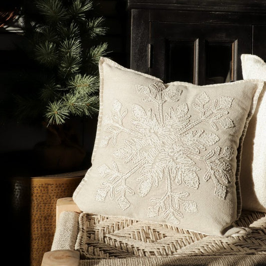 Neutral Embroidered Snowflake Pillow