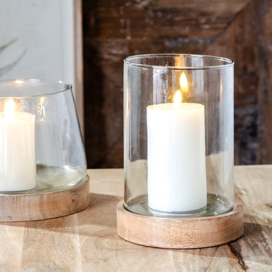 Large Glass Candle Holder With Wood Base