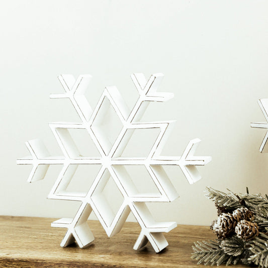 Small Wood Whitewash Tabletop Snowflake