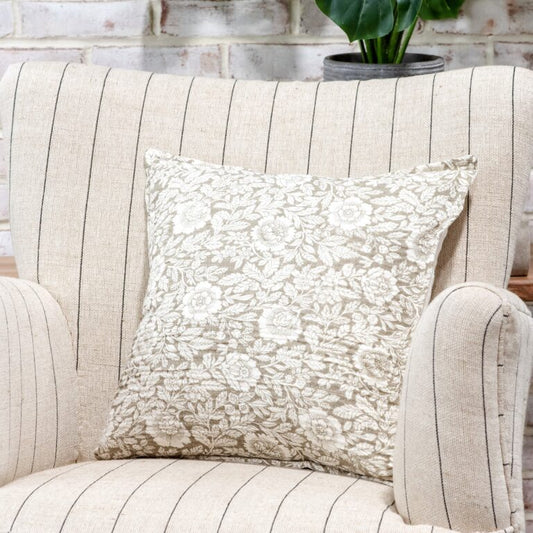 Taupe Elegant Floral Pillow- 16" x 16"