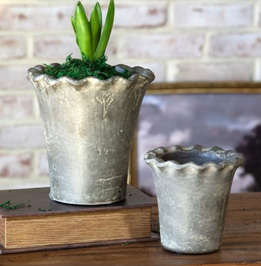 Charcoal Scalloped Terracotta Pot Set of 2
