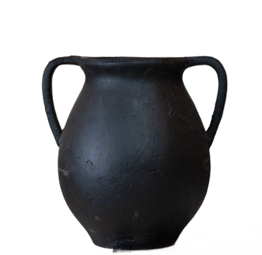 Black Artisanal Two Handle Vase