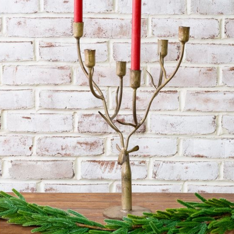 Gold Bronze Hand Forged Antler Candle Holder- 18"