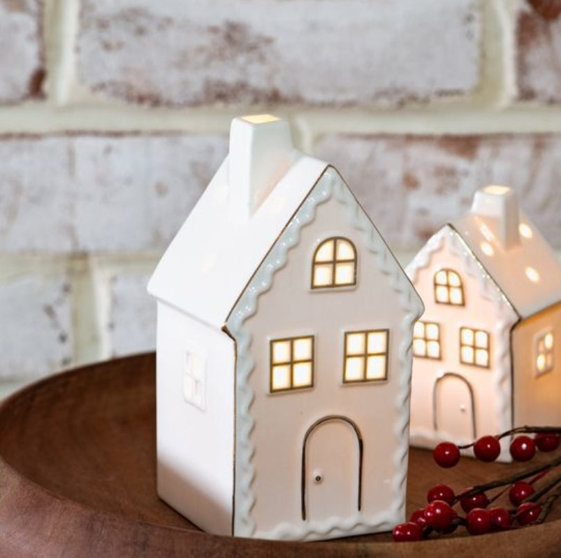 Medium White & Gold LED House