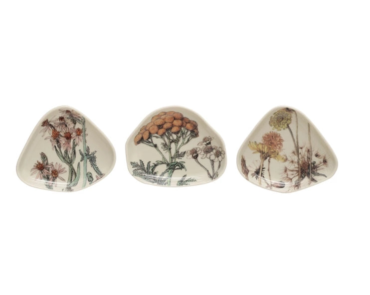Floral Organic Stoneware Tidbit Dish Assorted
