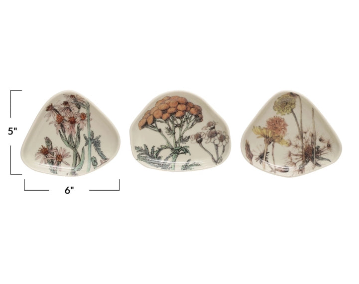 Floral Organic Stoneware Tidbit Dish Assorted