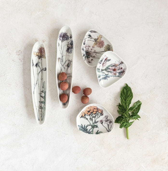 Floral Organic Stoneware Large Dish Assorted