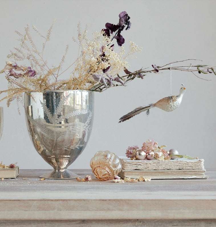 Champagne Mercury Etched Footed Urn