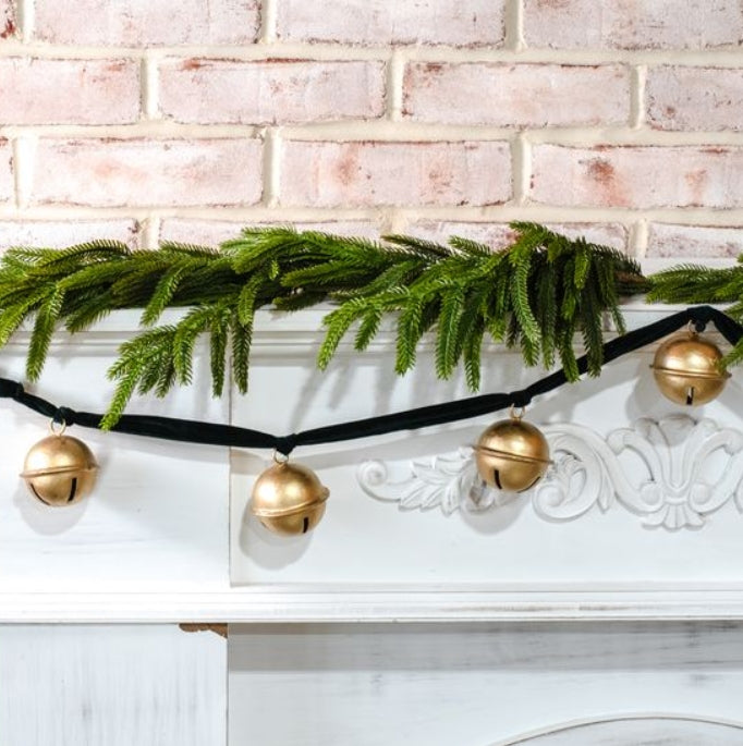 Round Gold & Green Bell Garland 60”