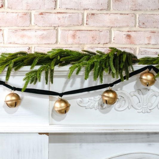 Round Gold & Green Bell Garland 60”