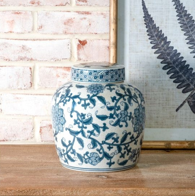 Large Blue Floral Ginger Jar