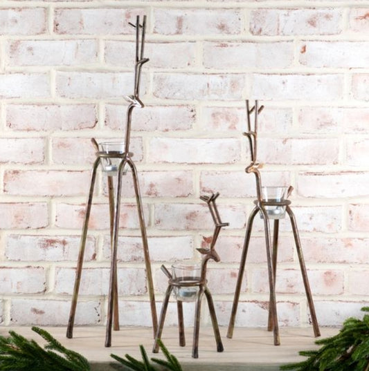 Metal Bronze Reindeer Tealight Holders Set of 3