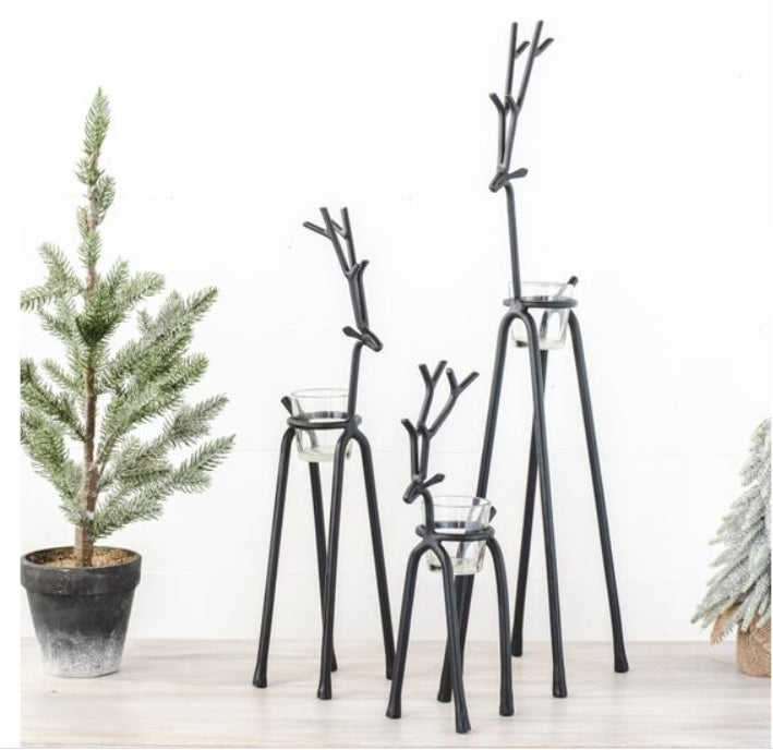 Metal Black Reindeer Tealight Holders Set of 3