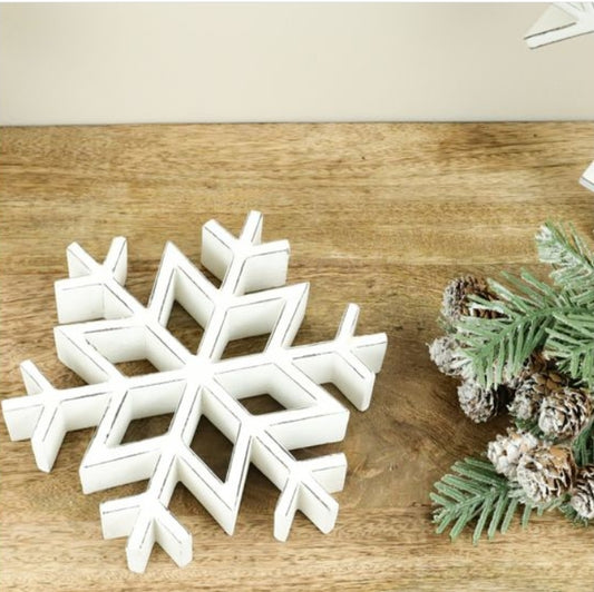 Small White Rustic Wood Snowflake