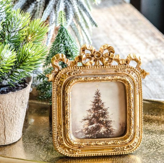 Gold Ribbon & Christmas Tree Art Frame