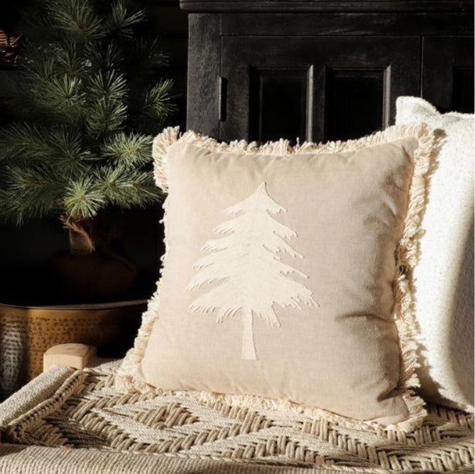Cream Single Tree Throw Pillow