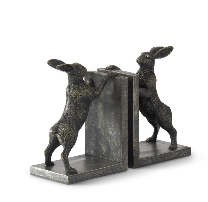 Black & Pewter Resin Rabbit Bookend set