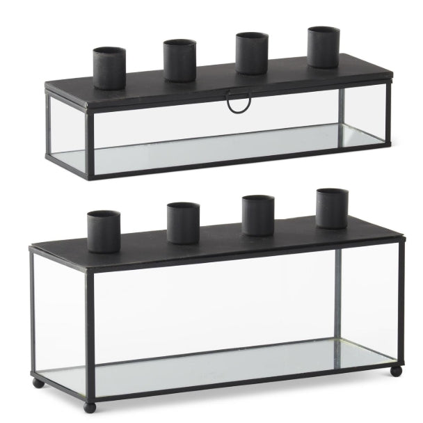 Black Metal & Glass Taper Holder Lanterns-Assorted Sizes