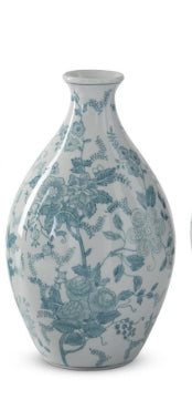 Bottle Neck Teal Chinoiserie Vase