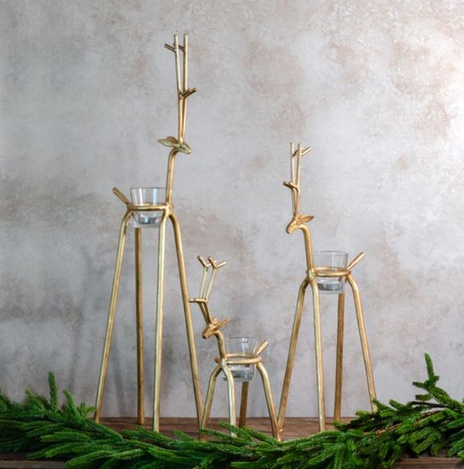 Metal Gold Reindeer Tealight Holders Set of 3