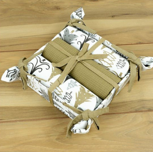 Gold and Silver Tea Towel Hostess Set