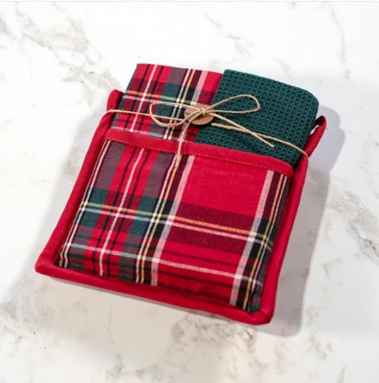 Tartan Tea Towel and Pot Holder Hostess Set