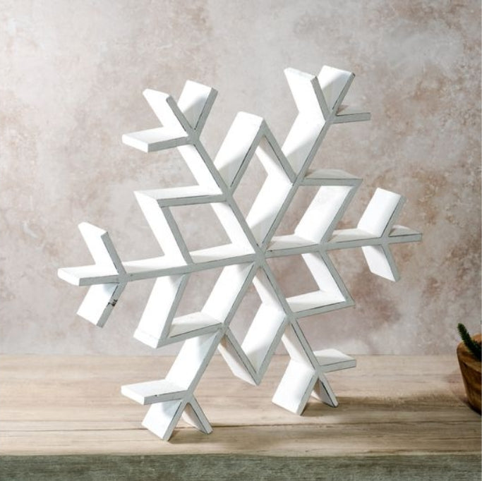 Large Whitewash Wooden Snowflake