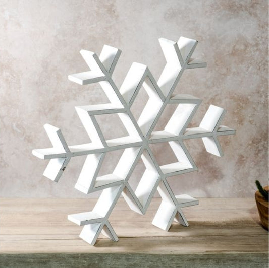 Large Whitewash Wooden Snowflake