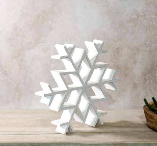 Medium Whitewash Wooden Snowflake