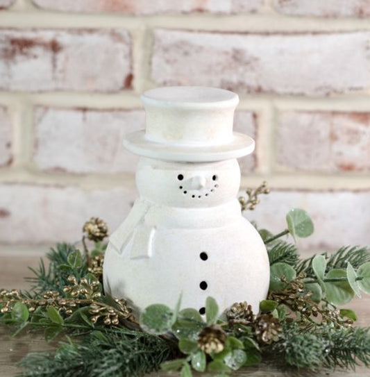 Small Whitewash Terracotta Snowman