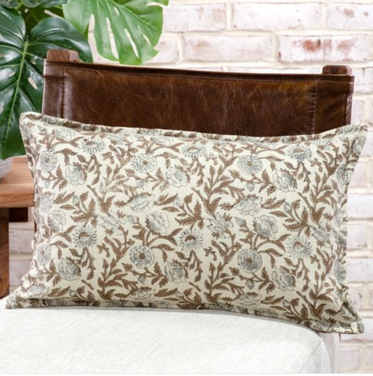 Floral Grey & Taupe Pattern Lumbar