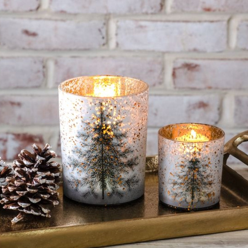 Glass Christmas Tree Votive Candle Holder Set